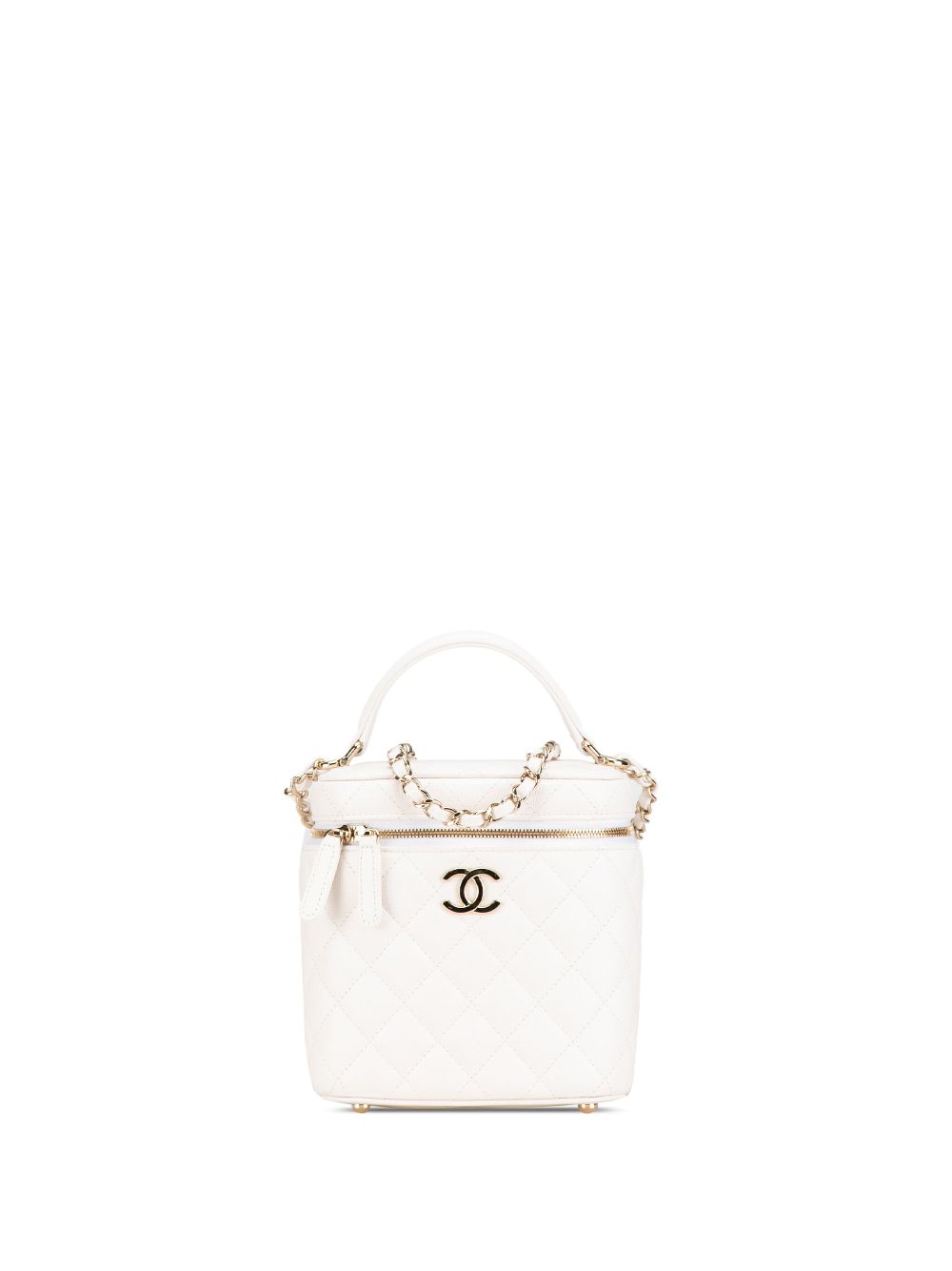 CHANEL Pre-Owned 2021 CC Quilted Caviar Top Handle Vanity Case with Chain satchel - White