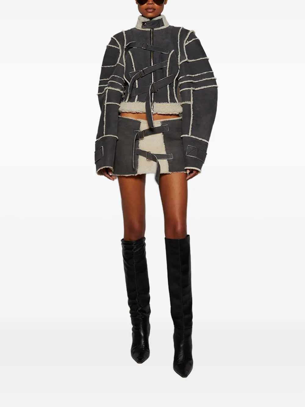 Natasha Zinko Strapped-In suede mini skirt Grijs