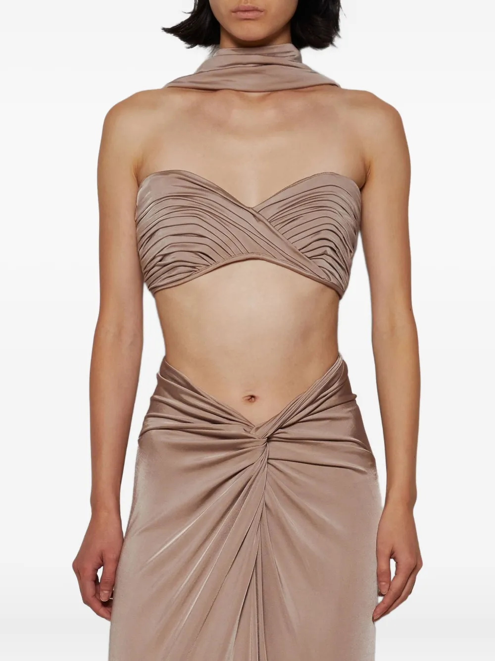 The New Arrivals Ilkyaz Ozel Geplooide haltertop Beige