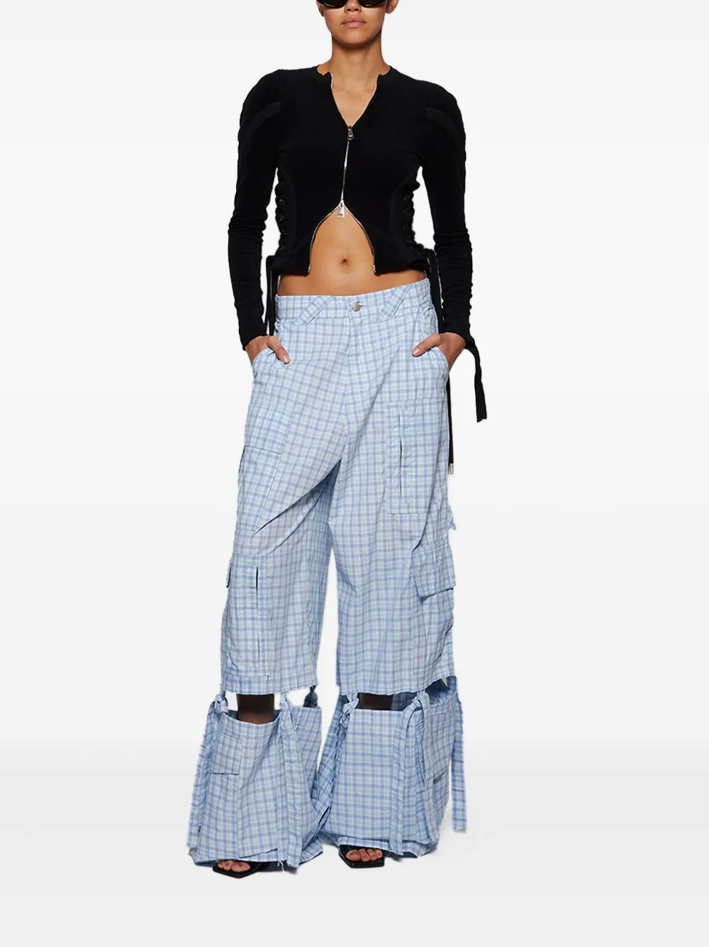 Natasha Zinko checked-pattern cargo trousers Blauw