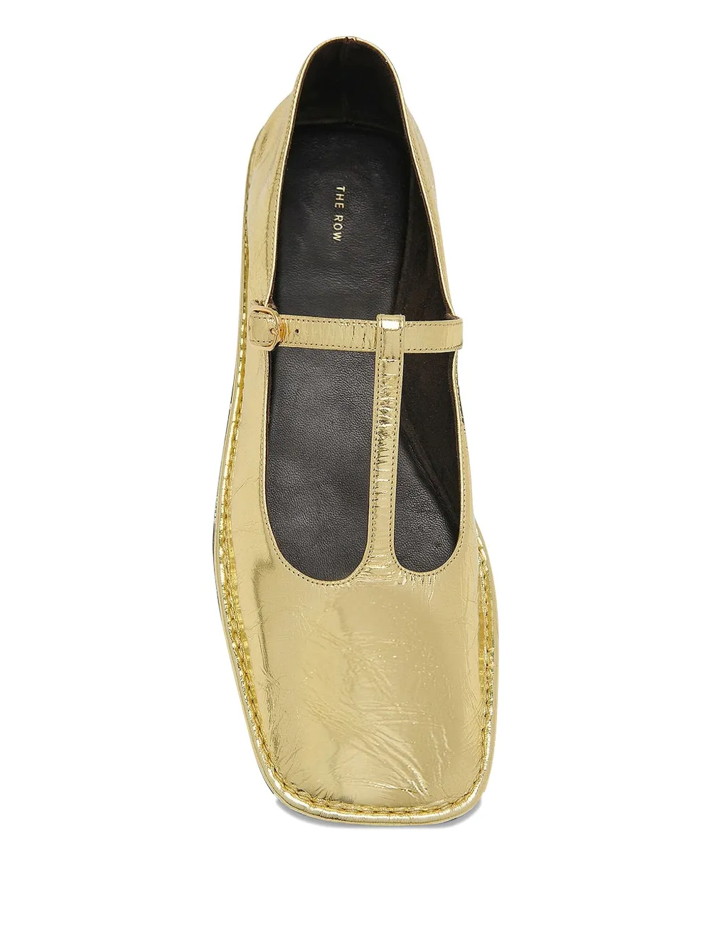 The Row T-strap Square-toe Ballet Flats In Gold