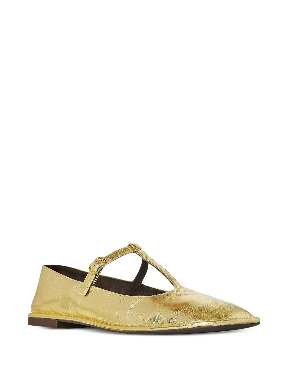 The Row T-strap square-toe ballet flats Gold