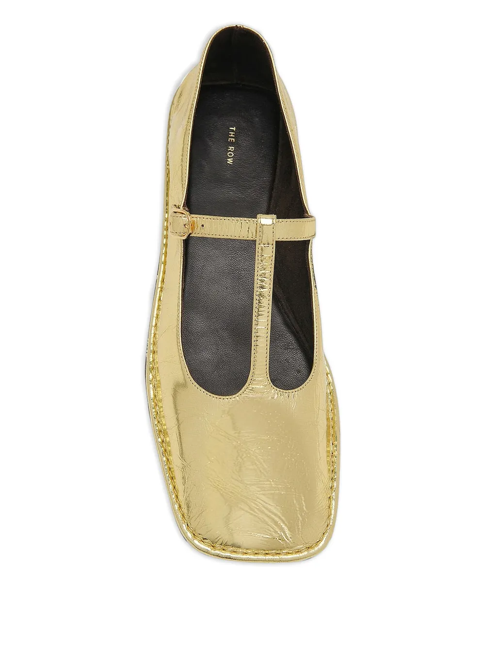 The Row T-strap square-toe ballet flats Gold