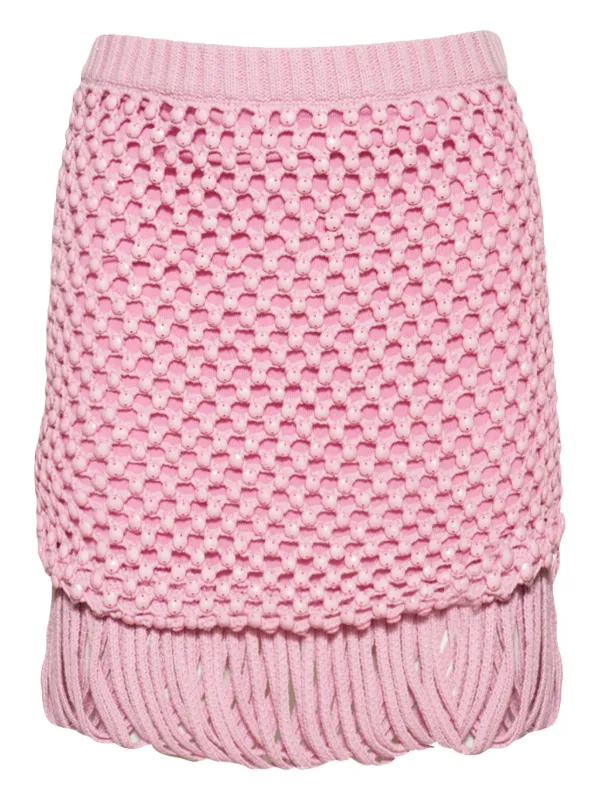 Diotima Fringe Knitted Mini Skirt in Pink