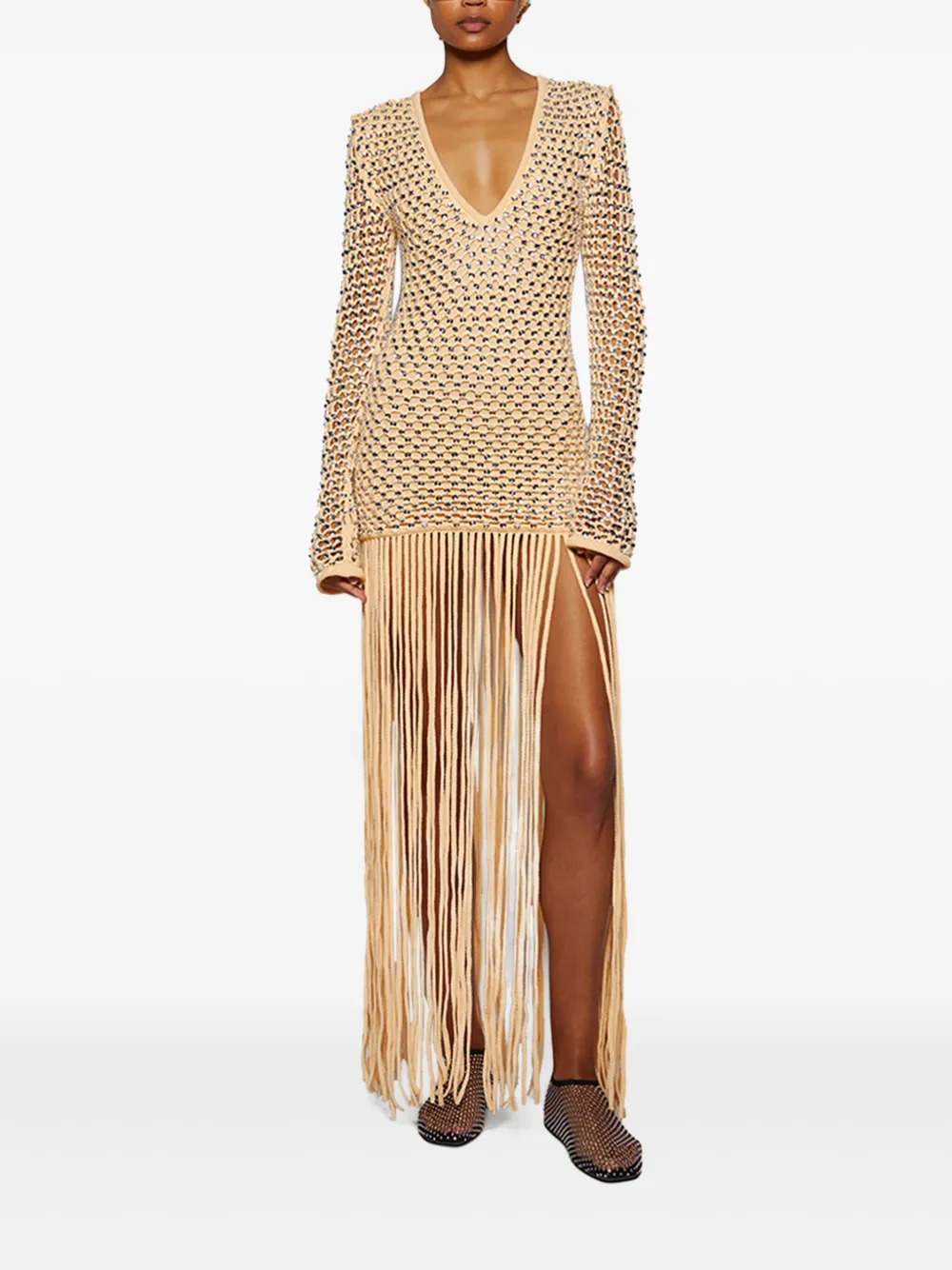 Diotima Maxi-jurk verfraaid met pailletten en franje - Beige