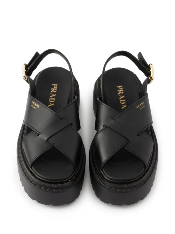 サンダル・ミュール Prada Black Leather Sandals PRADA＊Soft padded nappa leather sandals サンダル＊送料込