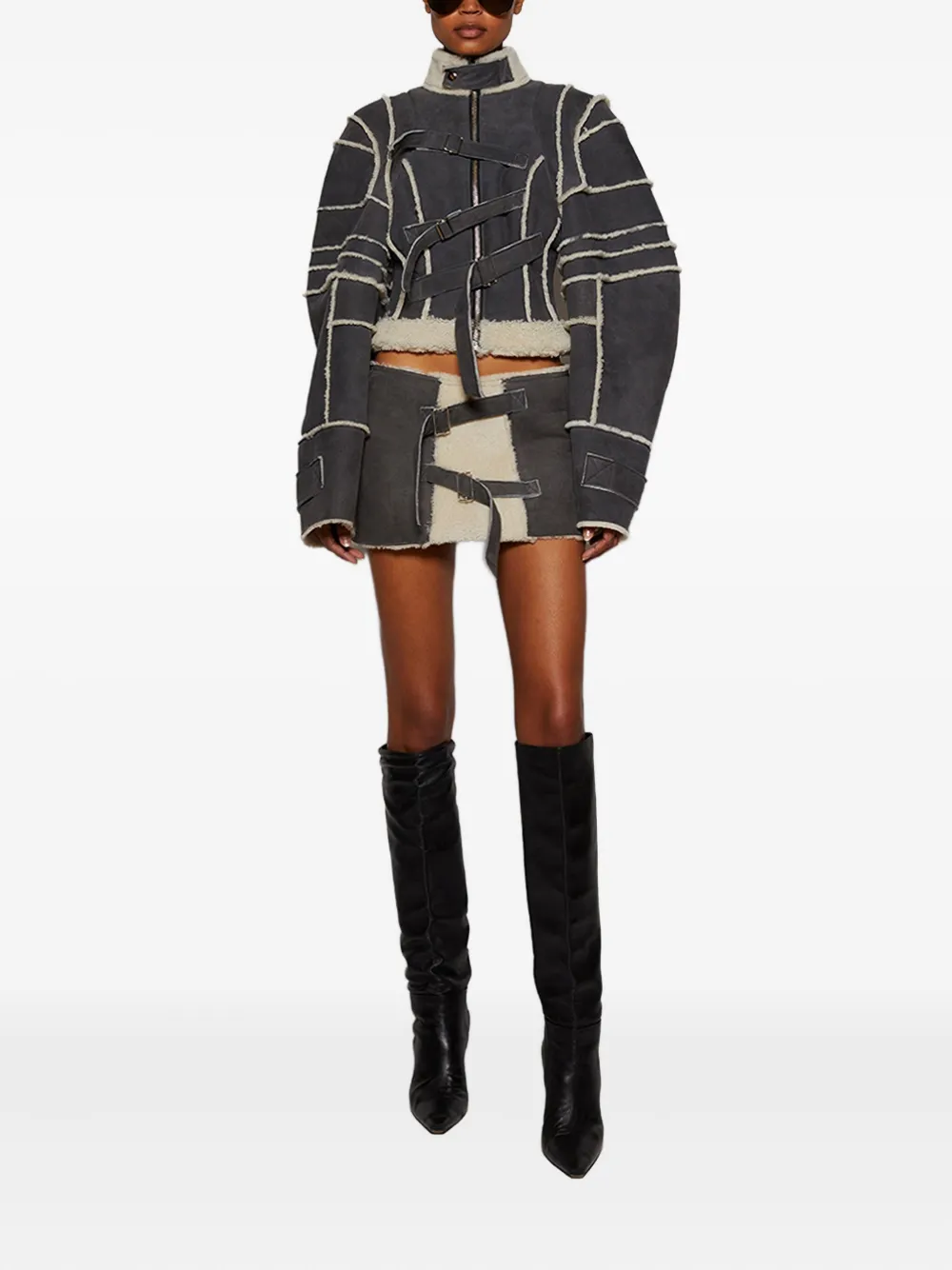 Natasha Zinko strapped shearling jacket Grijs