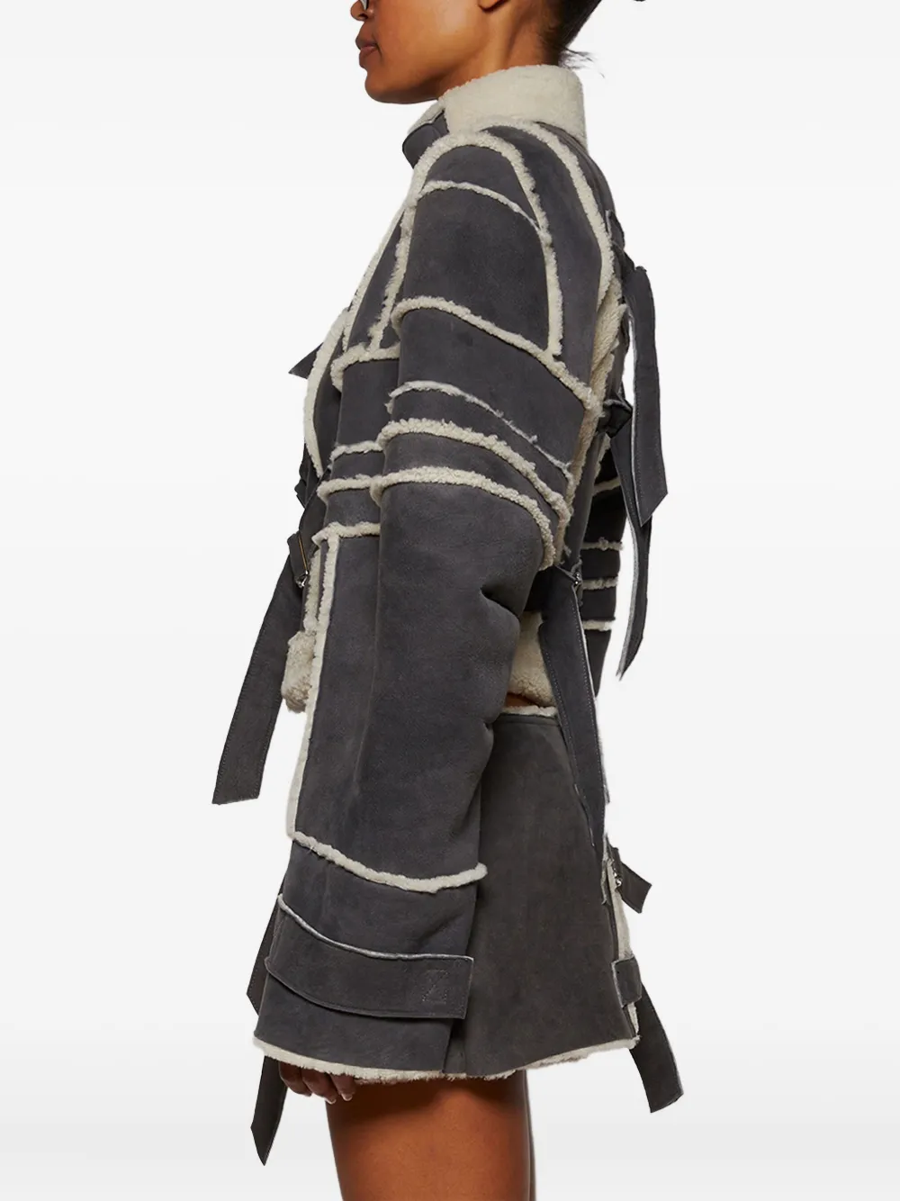 Natasha Zinko strapped shearling jacket Grijs
