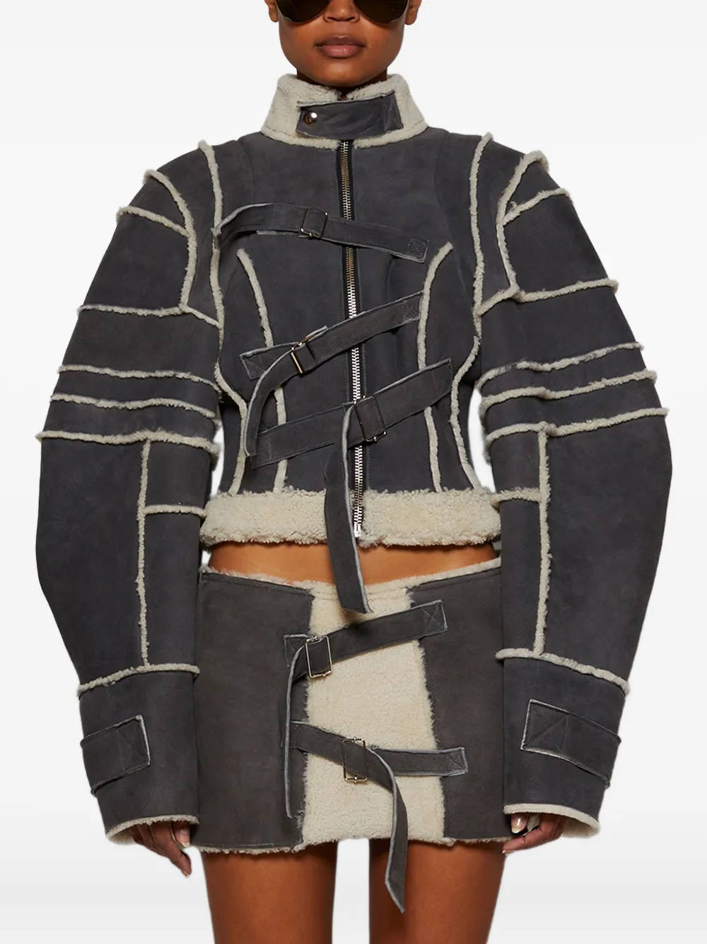 Natasha Zinko strapped shearling jacket Grijs