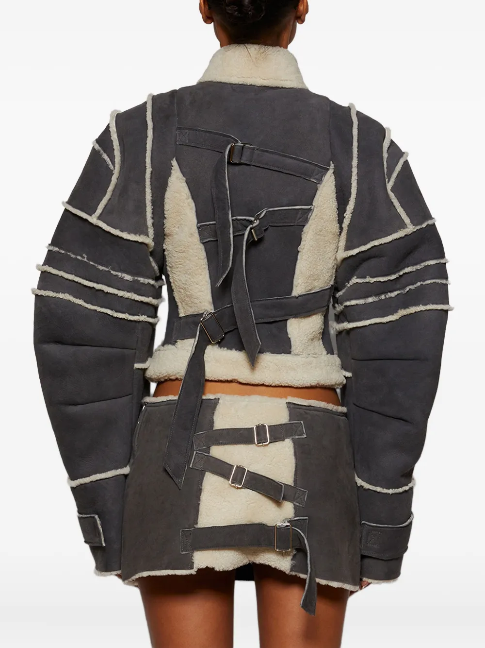 Natasha Zinko strapped shearling jacket Grijs