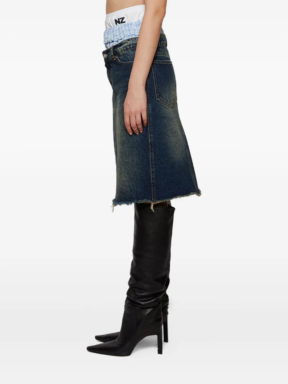 Natasha Zinko frayed triple-waist denim skirt Blauw
