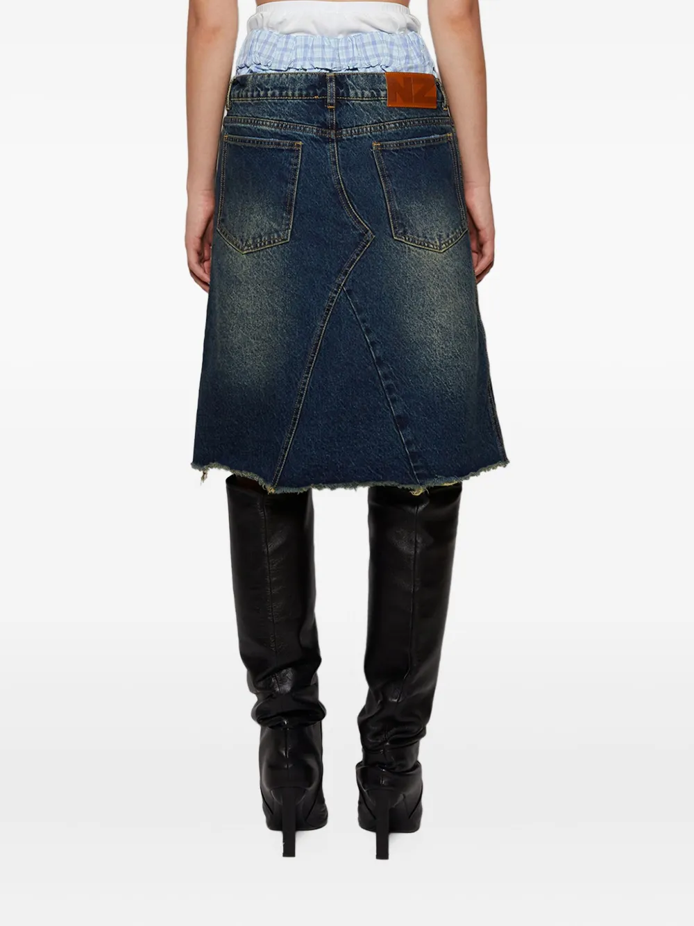 Natasha Zinko frayed triple-waist denim skirt Blauw