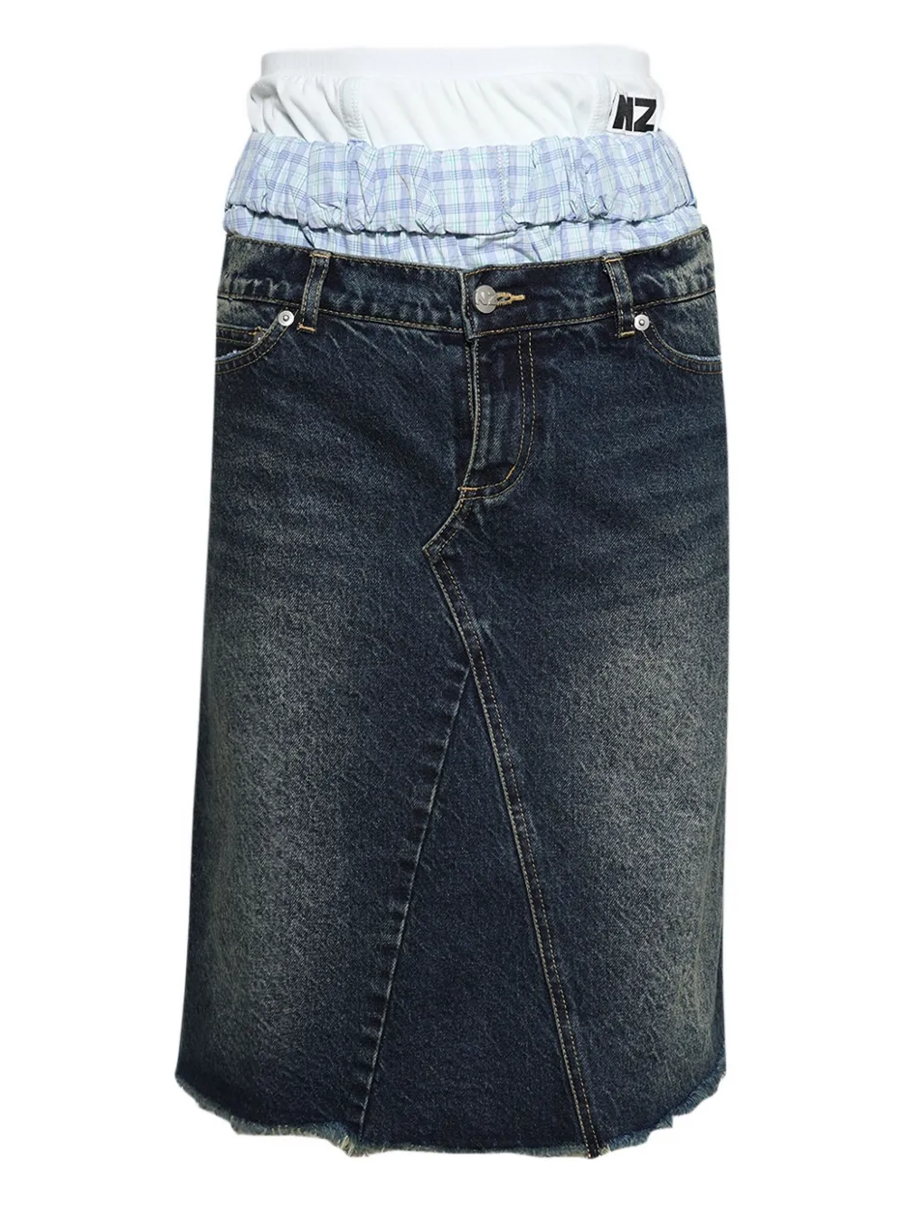 Natasha Zinko frayed triple-waist denim skirt Blauw