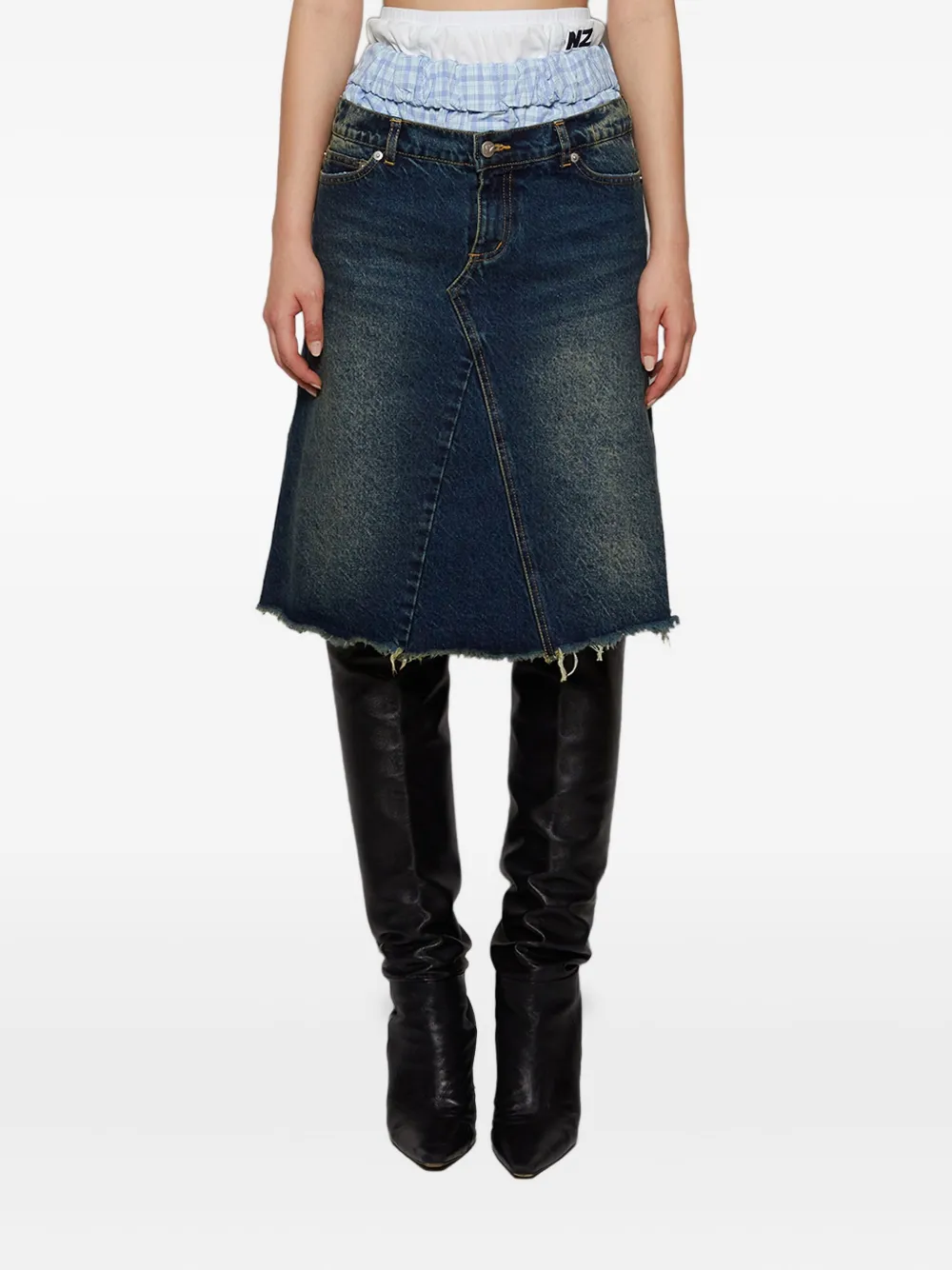 Natasha Zinko frayed triple-waist denim skirt Blauw