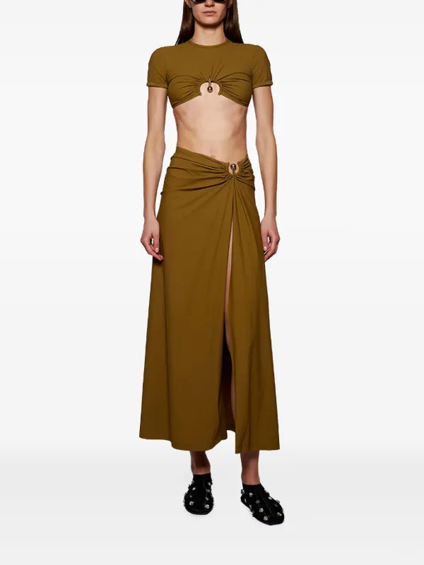 Christopher Esber Ruched Orbit Split Skirt | Brown | FARFETCH