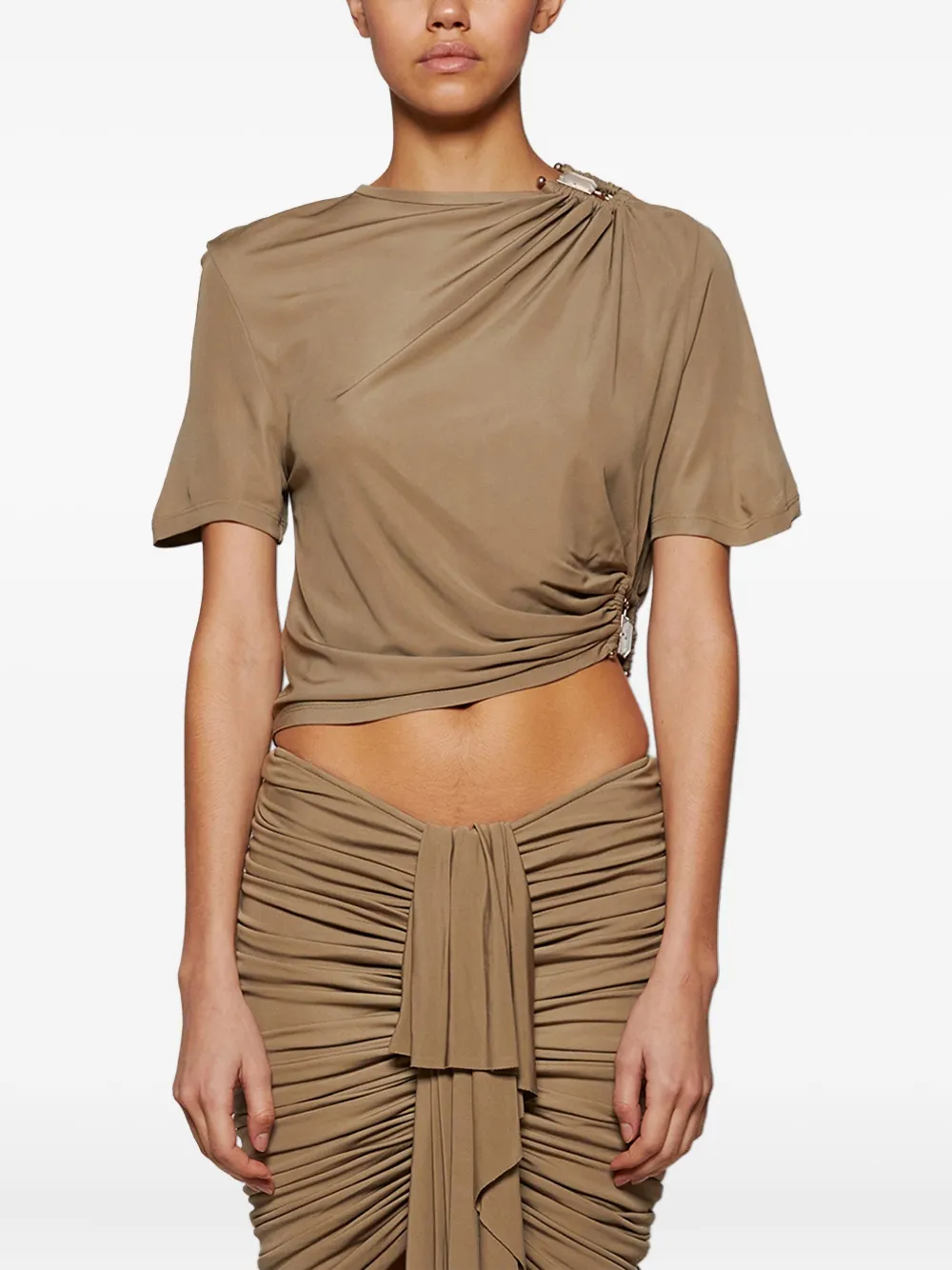 Christopher Esber ruched ring-detail tee Beige