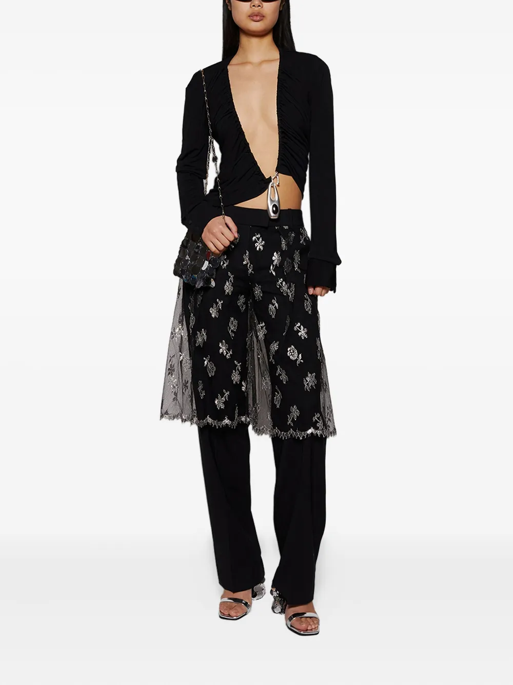 Christopher Esber floral-lace trousers Zwart
