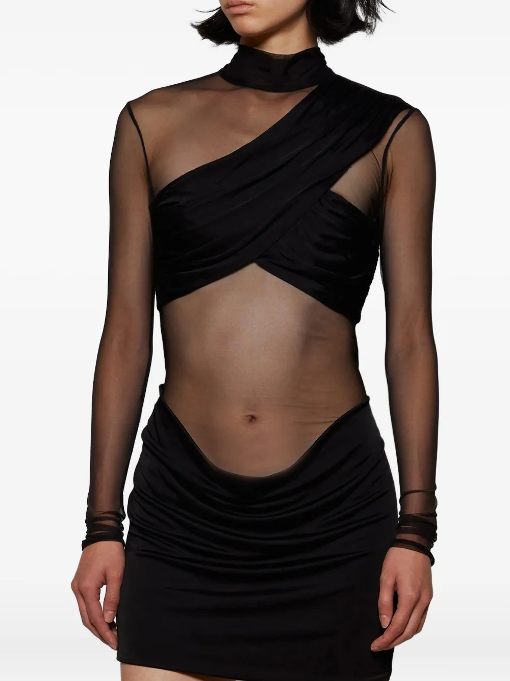 The New Arrivals Ilkyaz Ozel Mini-jurk met open rug en mesh Zwart