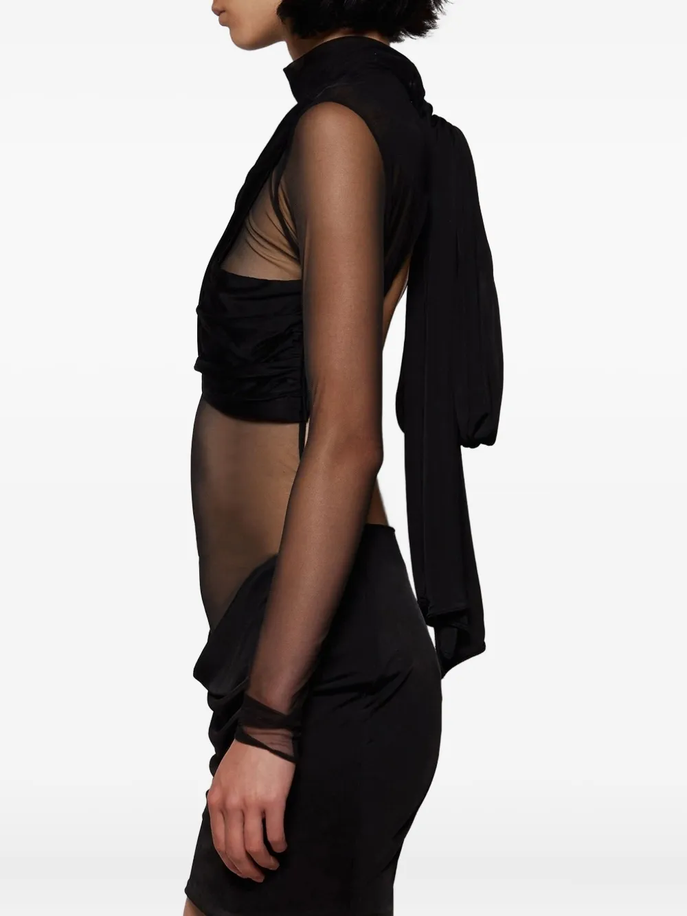 The New Arrivals Ilkyaz Ozel Mini-jurk met open rug en mesh Zwart