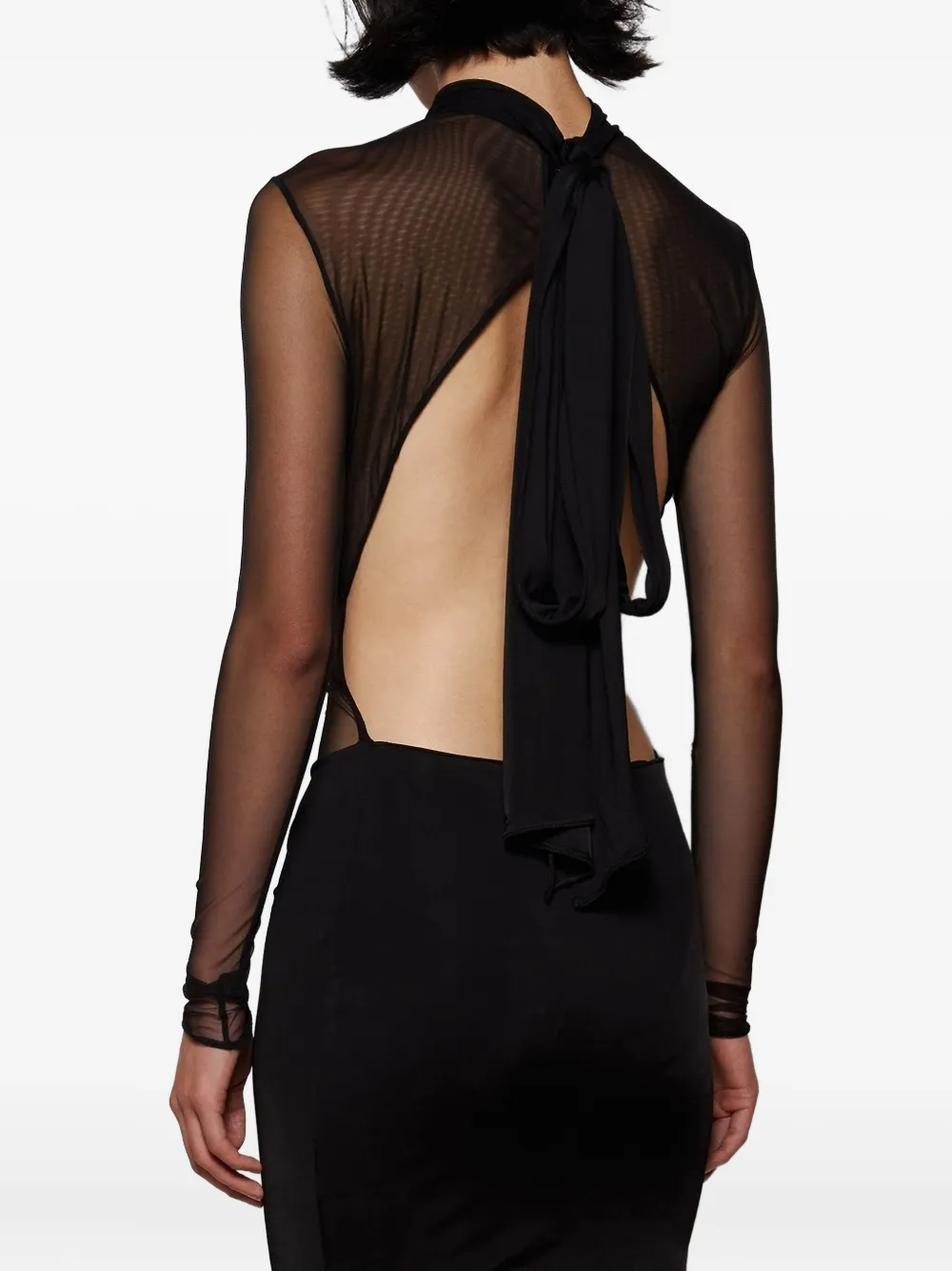 The New Arrivals Ilkyaz Ozel Mini-jurk met open rug en mesh Zwart