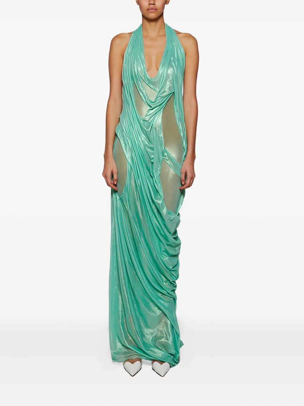 Di Petsa Siren Wetlook jurk met halternek - Groen