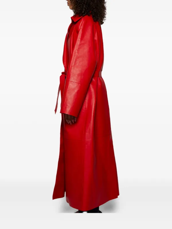 Magda Butrym Belted Leather Coat | Red | FARFETCH