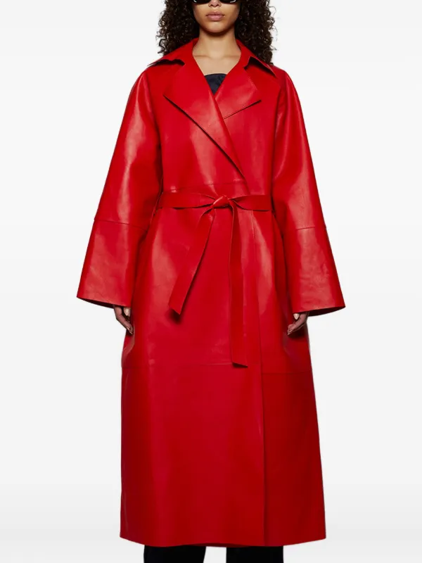 Magda Butrym Belted Leather Coat | Red | FARFETCH