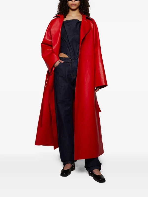 Magda Butrym Belted Leather Coat | Red | FARFETCH