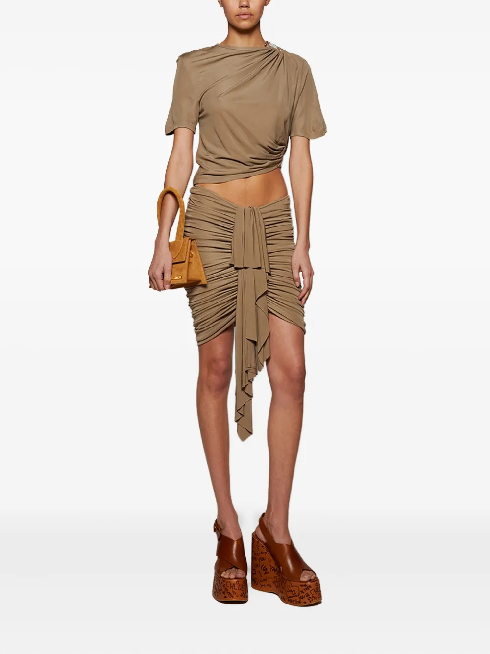 Christopher Esber ruched mini skirt Beige