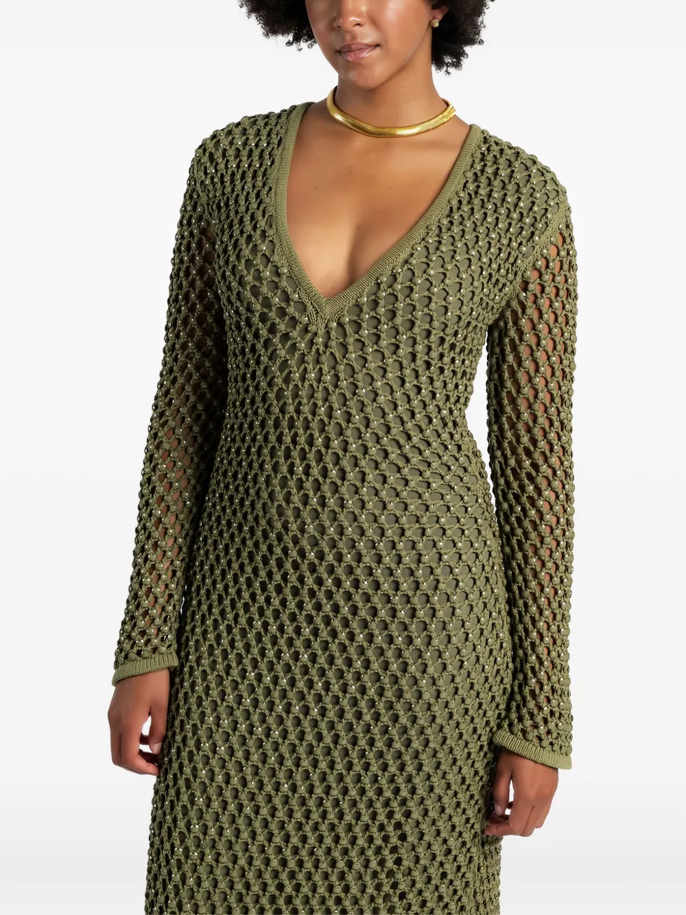 Diotima Embellished Open-knit Midi Dress In Green