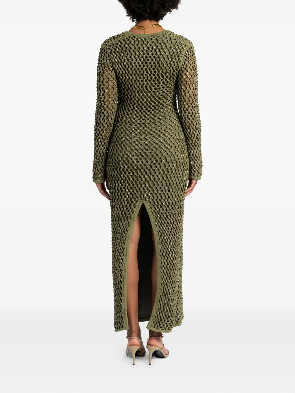 Diotima Embellished Open-knit Midi Dress In Green