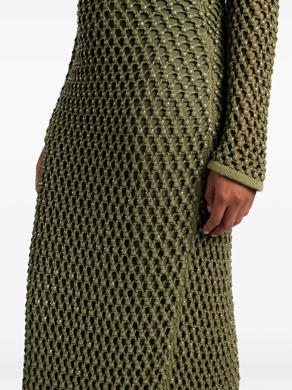 Diotima Embellished Open-knit Midi Dress In Green
