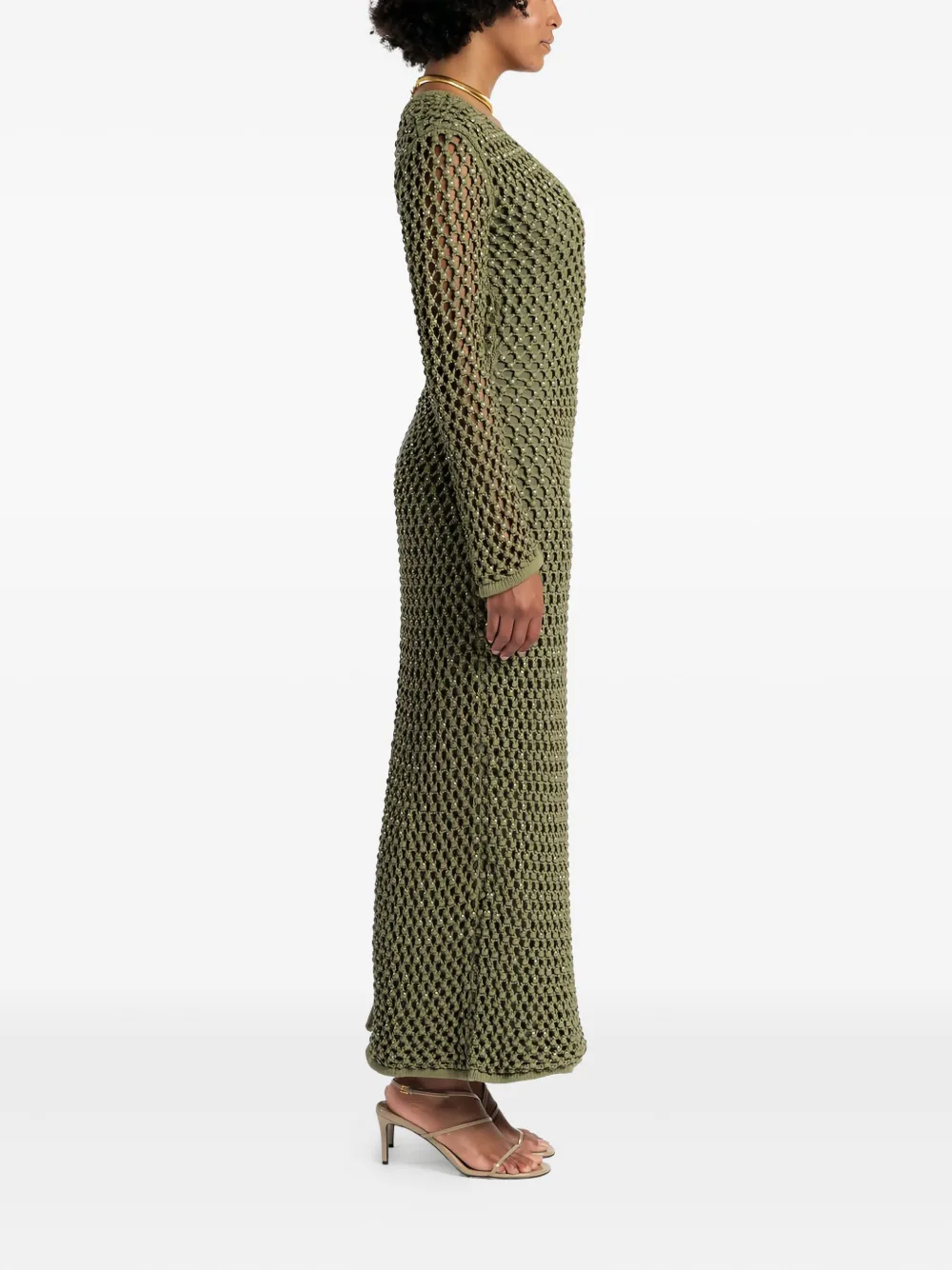 Diotima Embellished Open-knit Midi Dress In Green