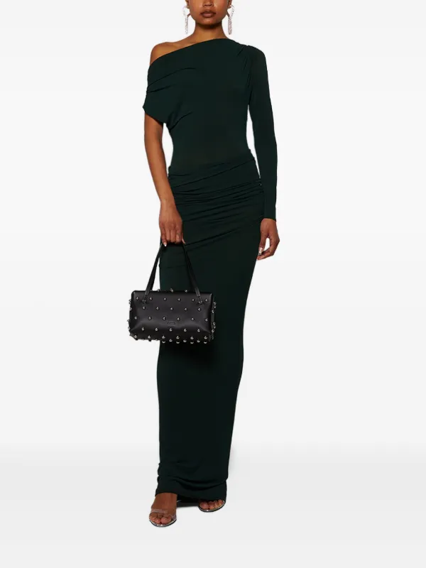 green alex perry dress Alex Perry Strapless Ruched Crystal Column Glove Dress in Emerald