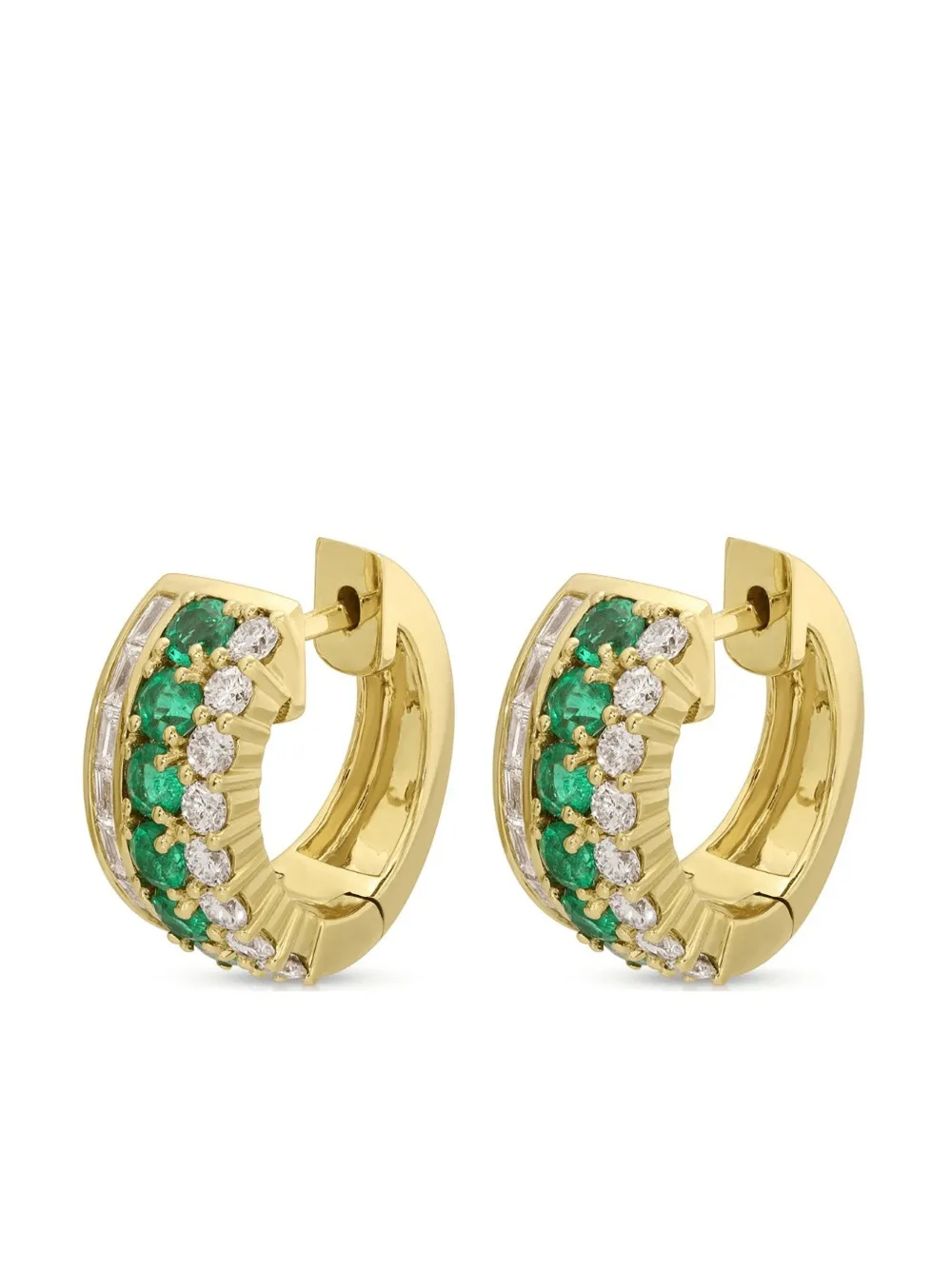 18K yellow gold Lola diamond and emerald huggie earrings