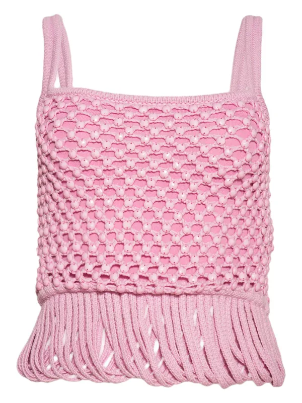 Diotima Loop Fringe Knit-mesh Tank Top in Pink