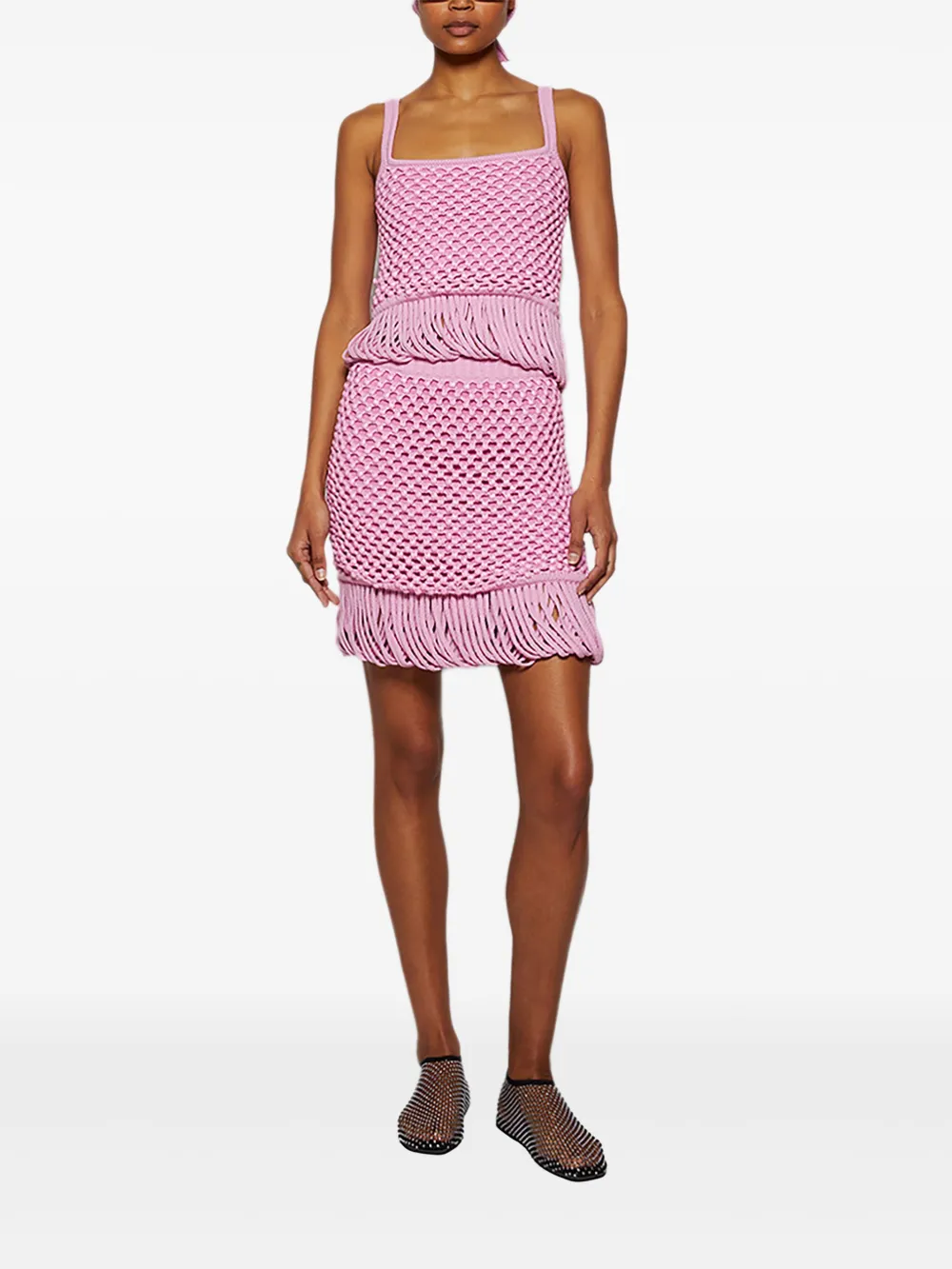 Diotima Loop Fringe Knit-mesh Tank Top In Pink