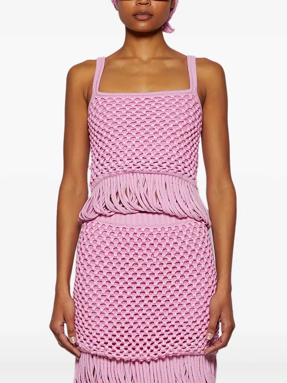 Diotima Loop Fringe Knit-mesh Tank Top In Pink