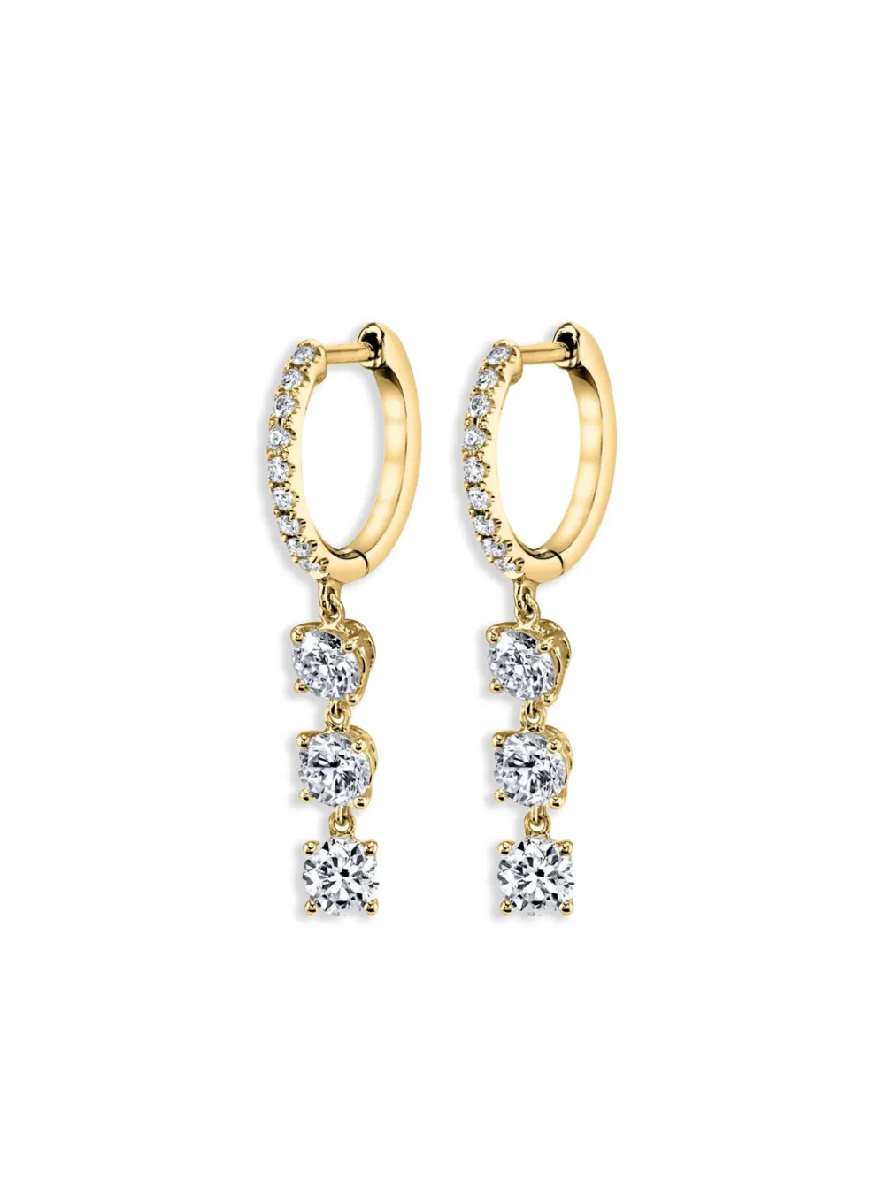 18K yellow gold diamond drop huggie earrings