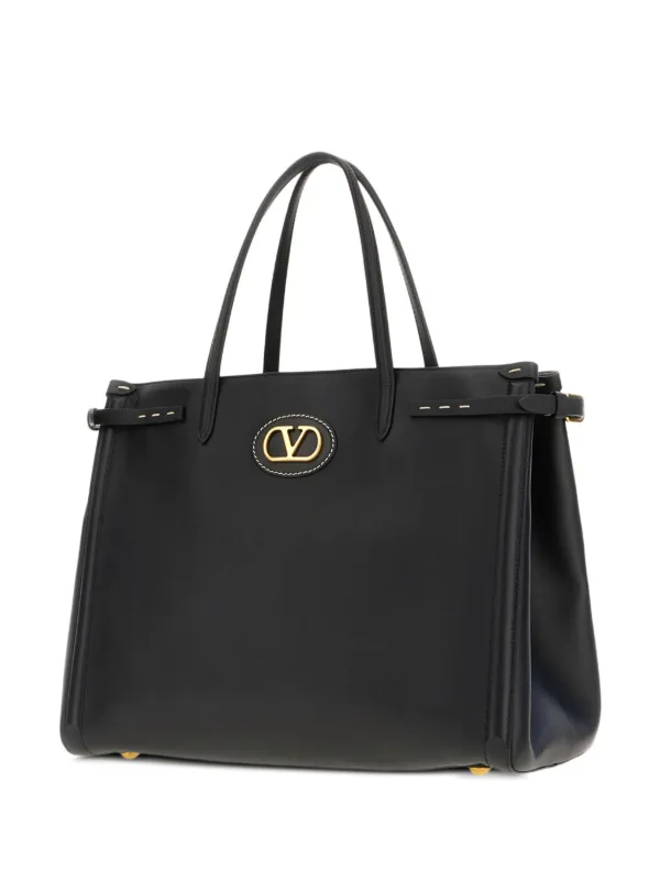 ハンドバッグ Valentino Garavani Borsa Tote Piccola Nera In Pelle Con Logo Valentino Garavani women's Round V-logo tote bag - buy for