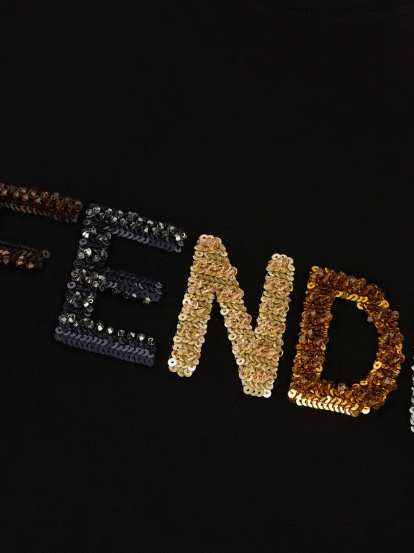 FENDI フェンディ SEQUIN T-SHIRT/スパンコール ロゴ Tシャツ FENDI sequinned-logo T-shirt | Black | FARFETCH
