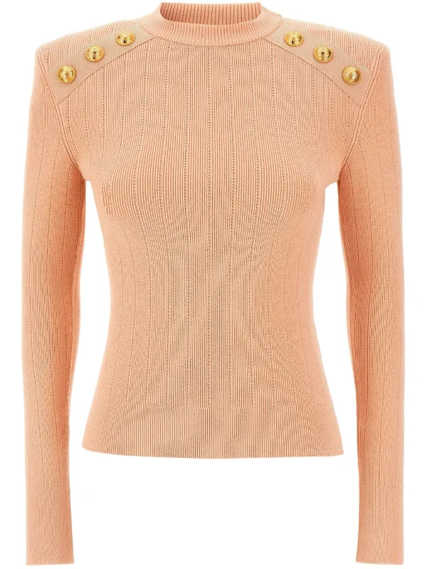 Balmain Button-detail Knitted Sweater in Pink