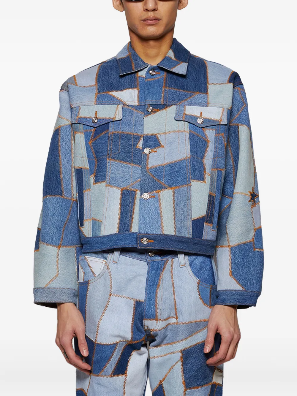 EARTHLING VIP Denim jack met patchwork Blauw