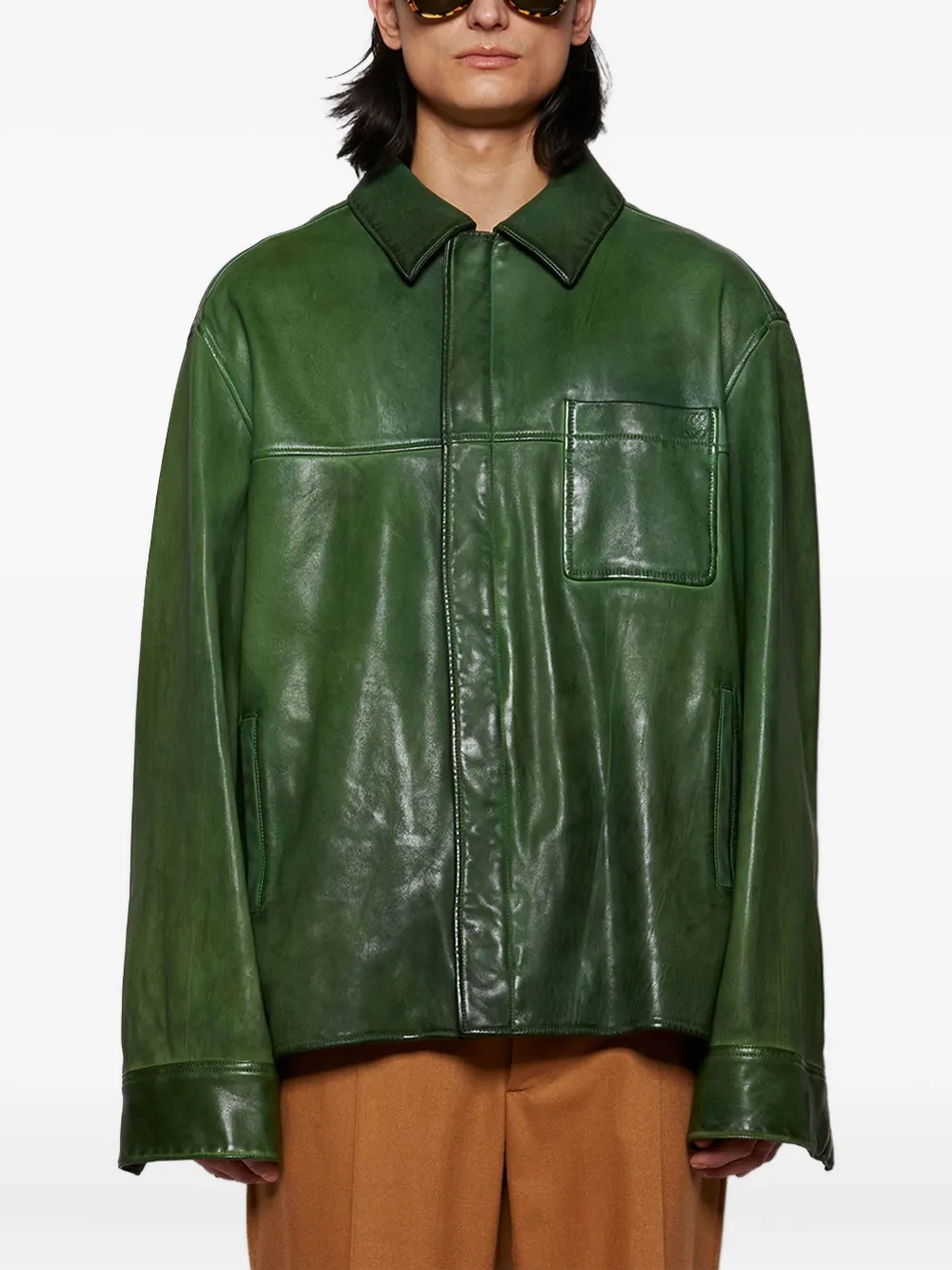 LOEWE Shirtjack van soepel leer Groen