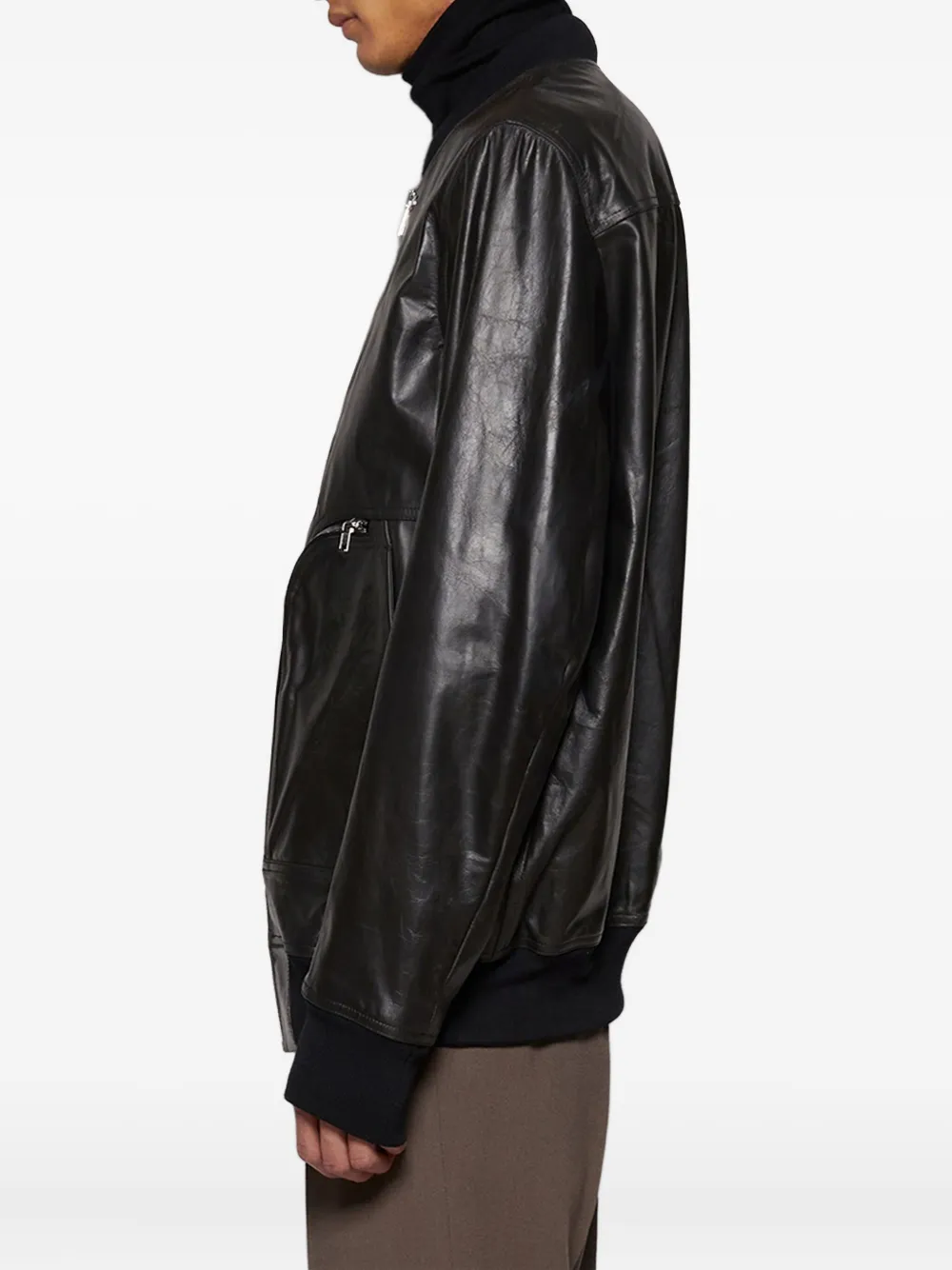 Rick Owens ジップアップ レザージャケット | ブラック | FARFETCH JP