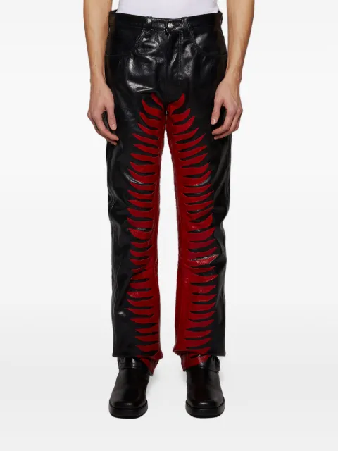 EARTHLING VIP Sun Ray leather flame-detail trousers