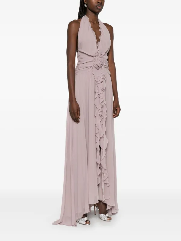 Blumarine Abito Lungo Con Applicazioni a Fiori Grigio FARFETCH IT