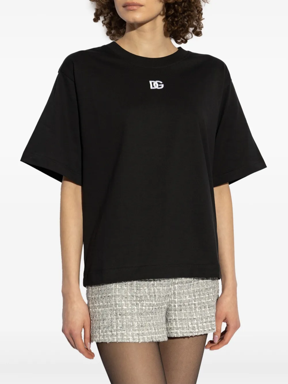 Dolce & Gabbana Black T-shirt With Logo Decorated With Crystals On The Front In Black