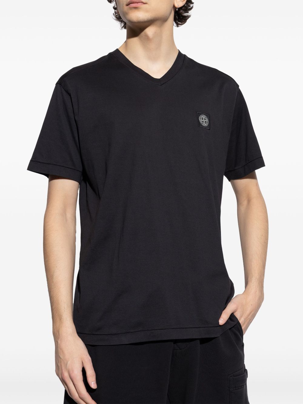 Stone Island T-shirt met V-hals - Zwart