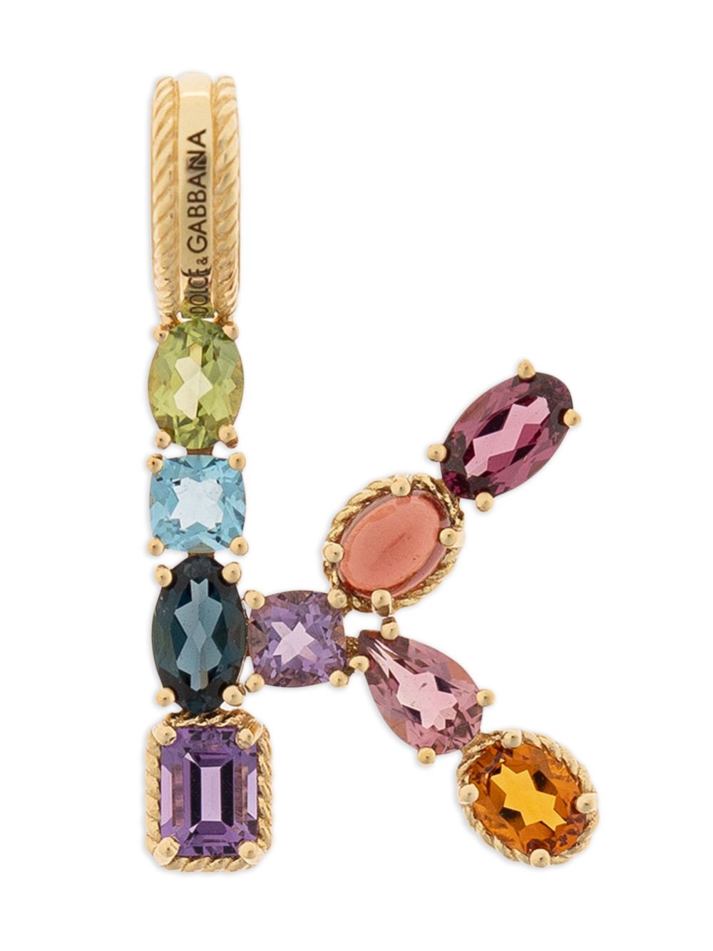 18kt yellow gold K gemstone necklace pendant